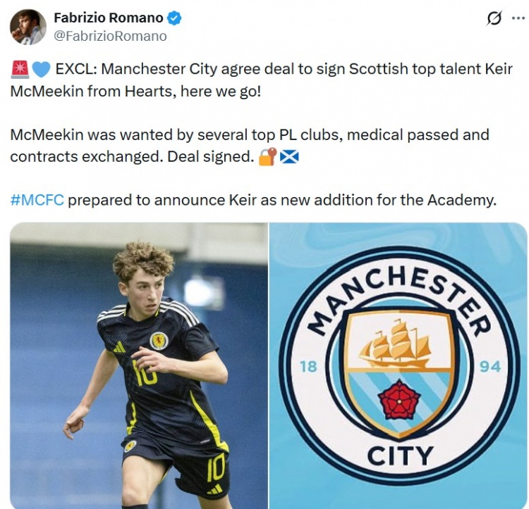 华体会HTH-Here we go！罗马诺：曼城即将签下苏格兰天才球员基尔·麦克米金