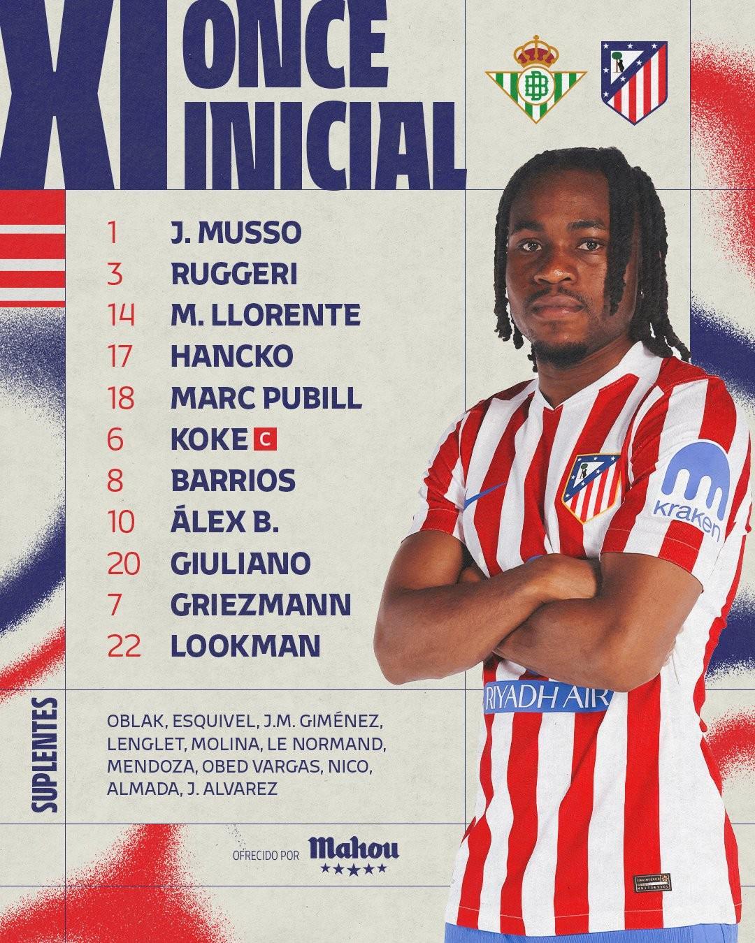 华体会体育-国王杯客战贝蒂斯首发，卢克曼迎来马竞生涯首秀